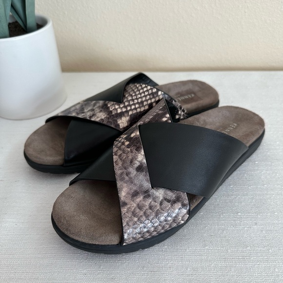 Kenneth Cole Maxwell Brown/Gray Snake Leather Criss Cross Slide Sandal Womans 7M - Picture 3 of 11